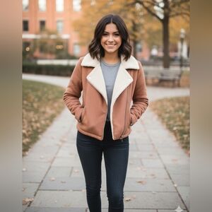 HYFVE size Small Women's Mauve Faux Shealing Faux Suede Moto Zip Bomber Jacket